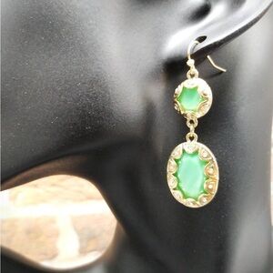 Elegant Green and Gold Dangle Earrings